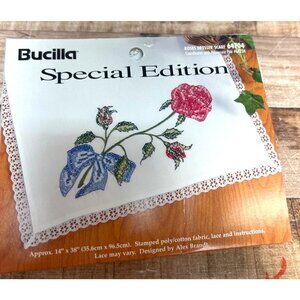 Bucilla Roses Dresser Scarf Embroidery Kit 14"x38" Stamped Poly/Cotton Fabric La